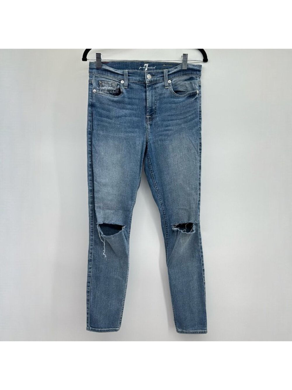 7 For All Mankind The Ankle Skinny Distressed Knee Holes Denim Jeans Size 29